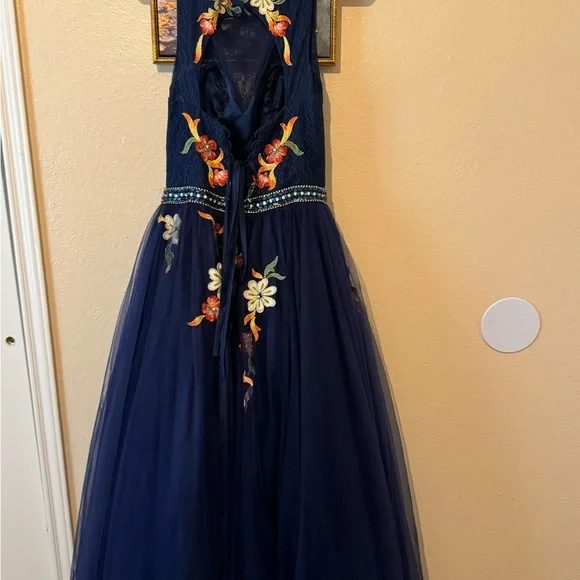 PROM ✨Rachel Allan Blue Halter Sleeveless Gown for Prom - Picture 11 of 14